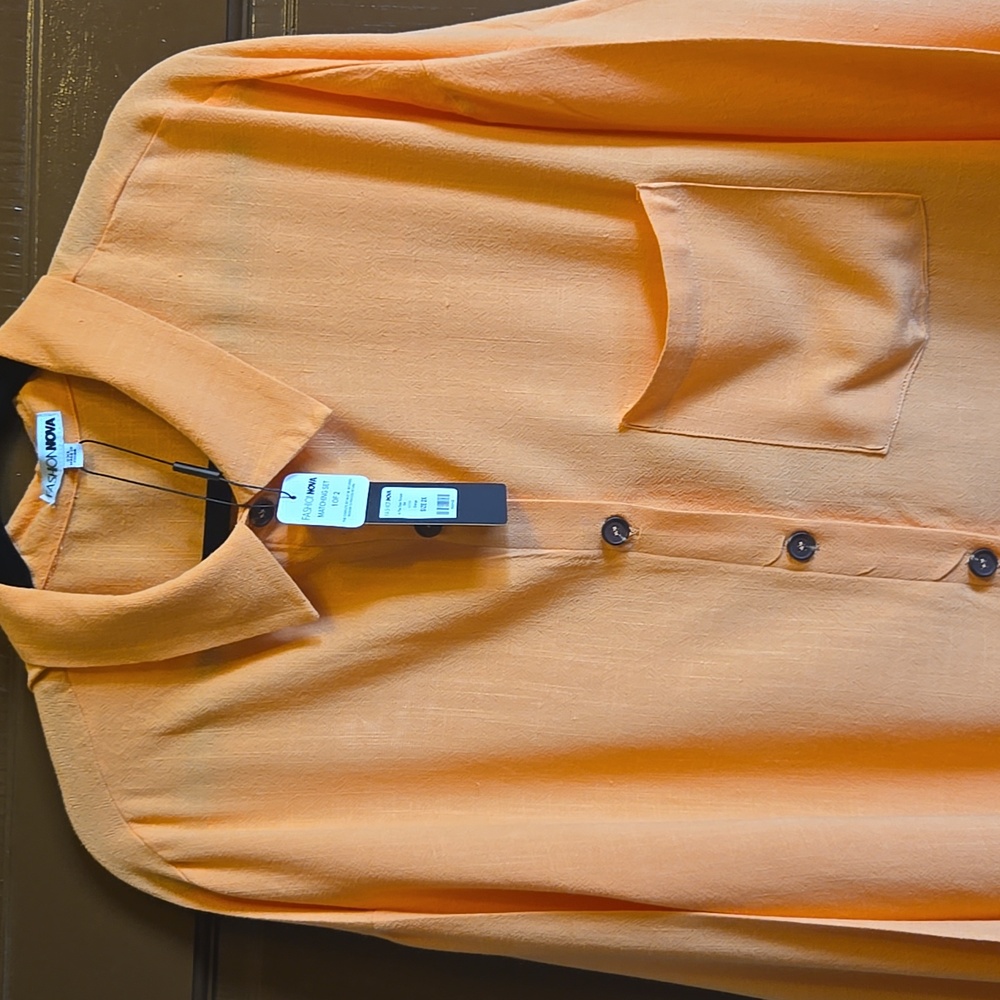 Fashion Nova-Orange long sleeved,collared,button down front shirt Sz 2XL NWT - Picture 2 of 10